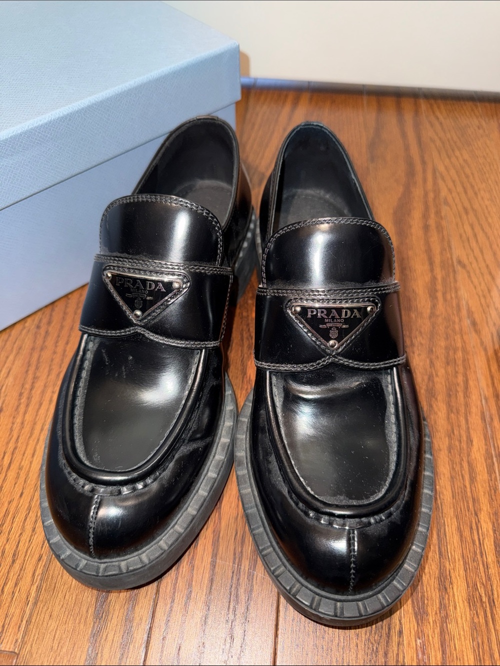 Prada Black Patent Leather Slip-On Loafers